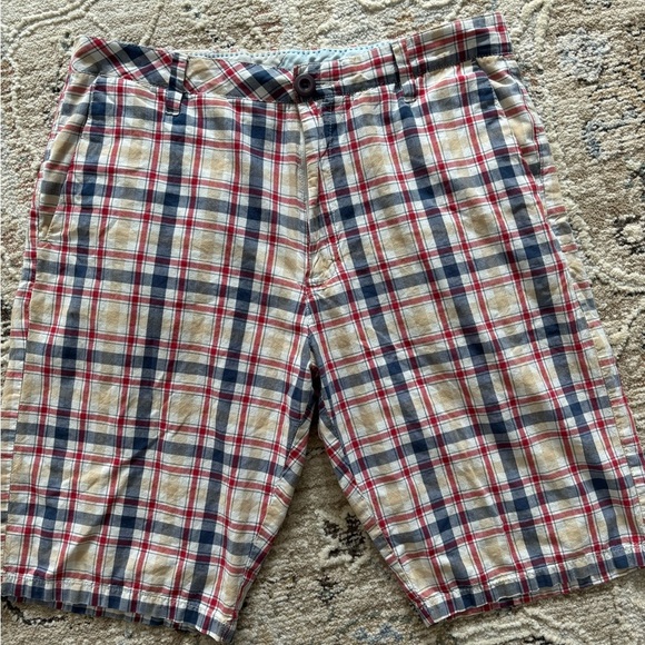 Volcom Red Blue Plaid Shorts Men 34 Y2k Street Skater Retro - Picture 1 of 8